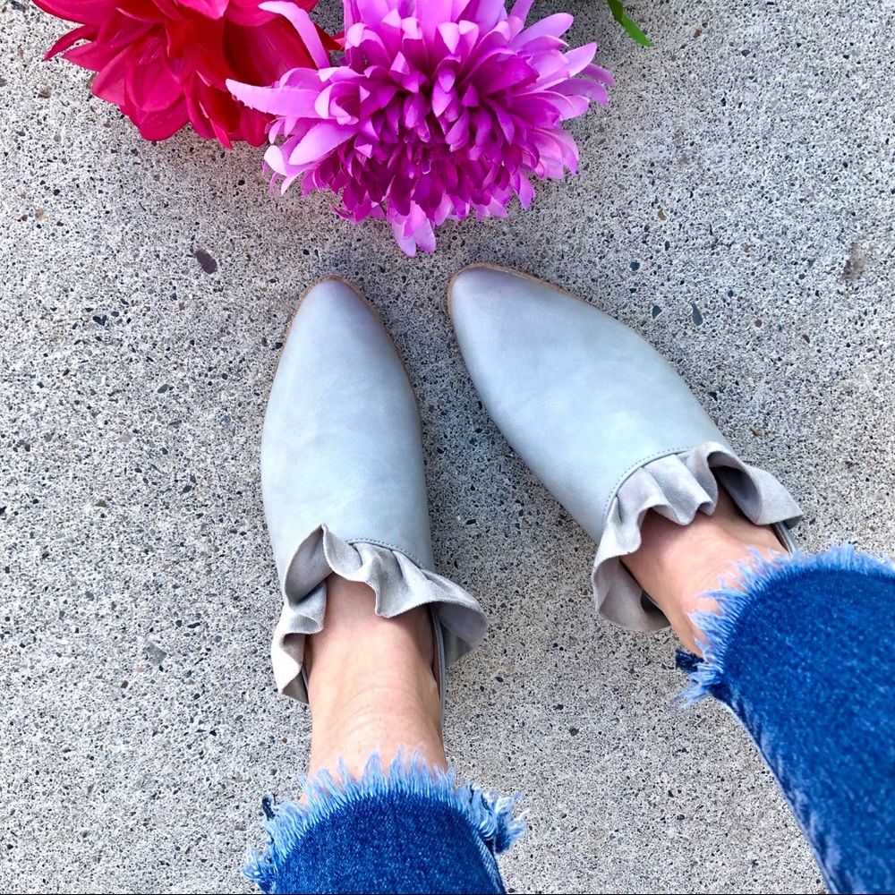 New! Grey Slip On Bootie with Ruffle and Zipper - Picture 7 of 13